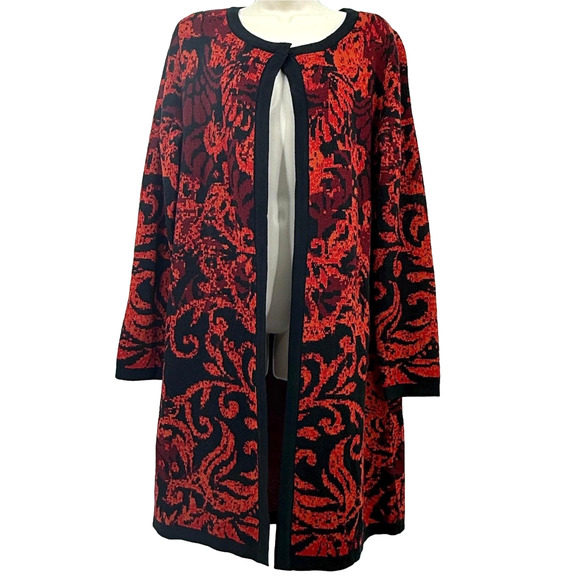 Chadwicks Cardigan Duster Women's L Fall Colors Orange Red Black Winter Weather - Picture 1 of 5